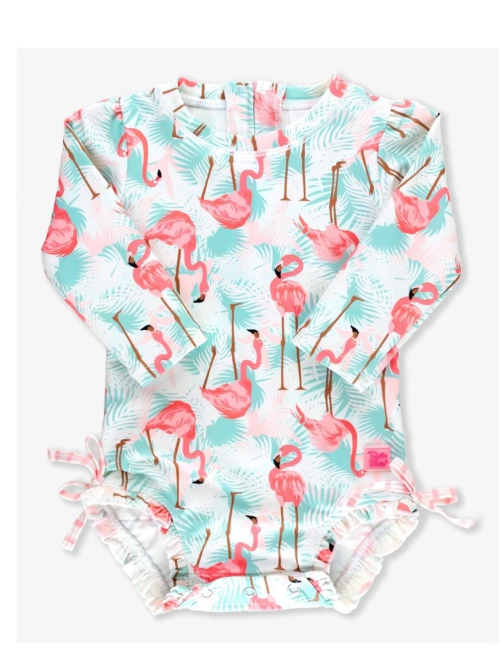 Ruffle Butts Long Sleeve One Piece Swimsuit in Vibrant Flamingo Print